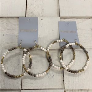 Wooden and brass bead hoop earrings, stone& stick